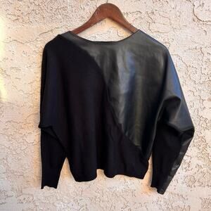 Sioni Milano Faux Leather Batwing Sweater Black Size L